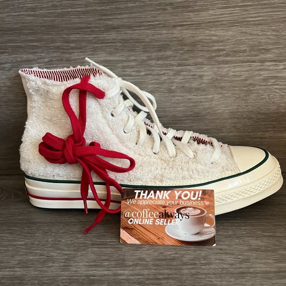 Converse Chuck 70 HI Winter Holidays Sherpa Egret Red Green Sz 10.5 Women's NWOB - Picture 4 of 7